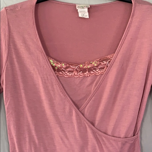 Check It Out Pink Lace Blouse With Cami Large - Picture 6 of 6